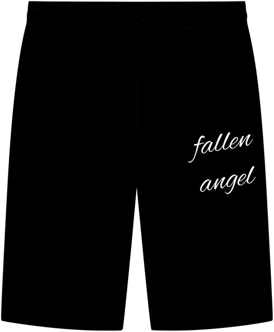 Fallen Angel Shorts — Black Casual Lounge Shorts with 'fallen angel' Script