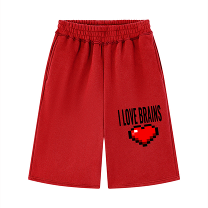 I LOVE BRAINS spiked red shorts
